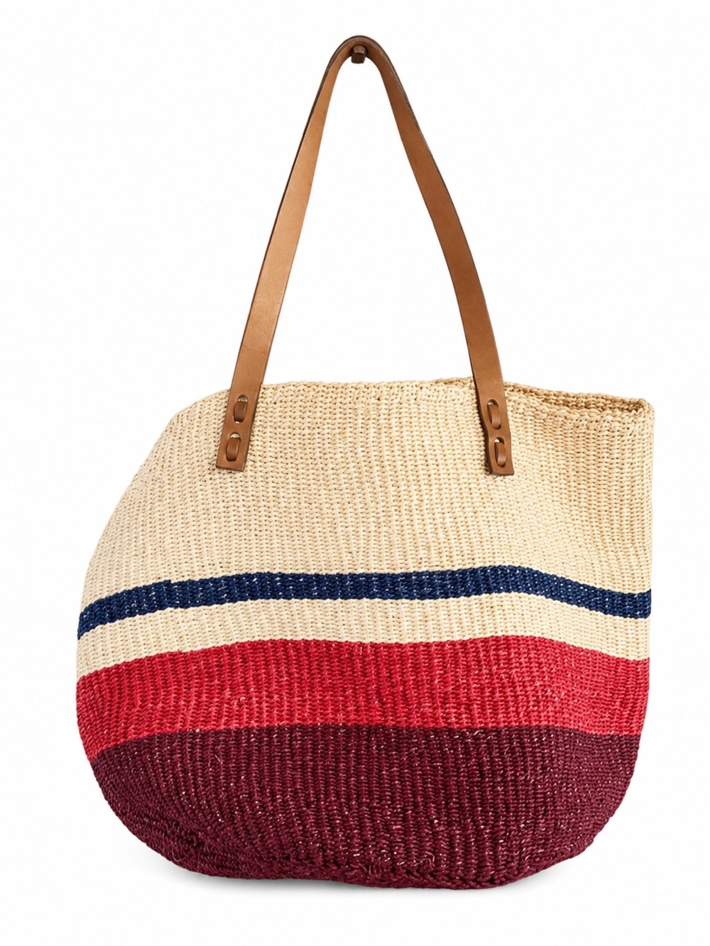 Jute Grass Cream Red Navy Burgundy Striped Woven Tote Market Bag
